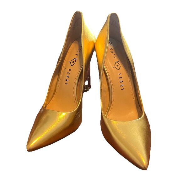 Katy Perry The Suzzie Gold Vegan Leather High Heel Chain Link Pump Womens Size 9 - Picture 1 of 6